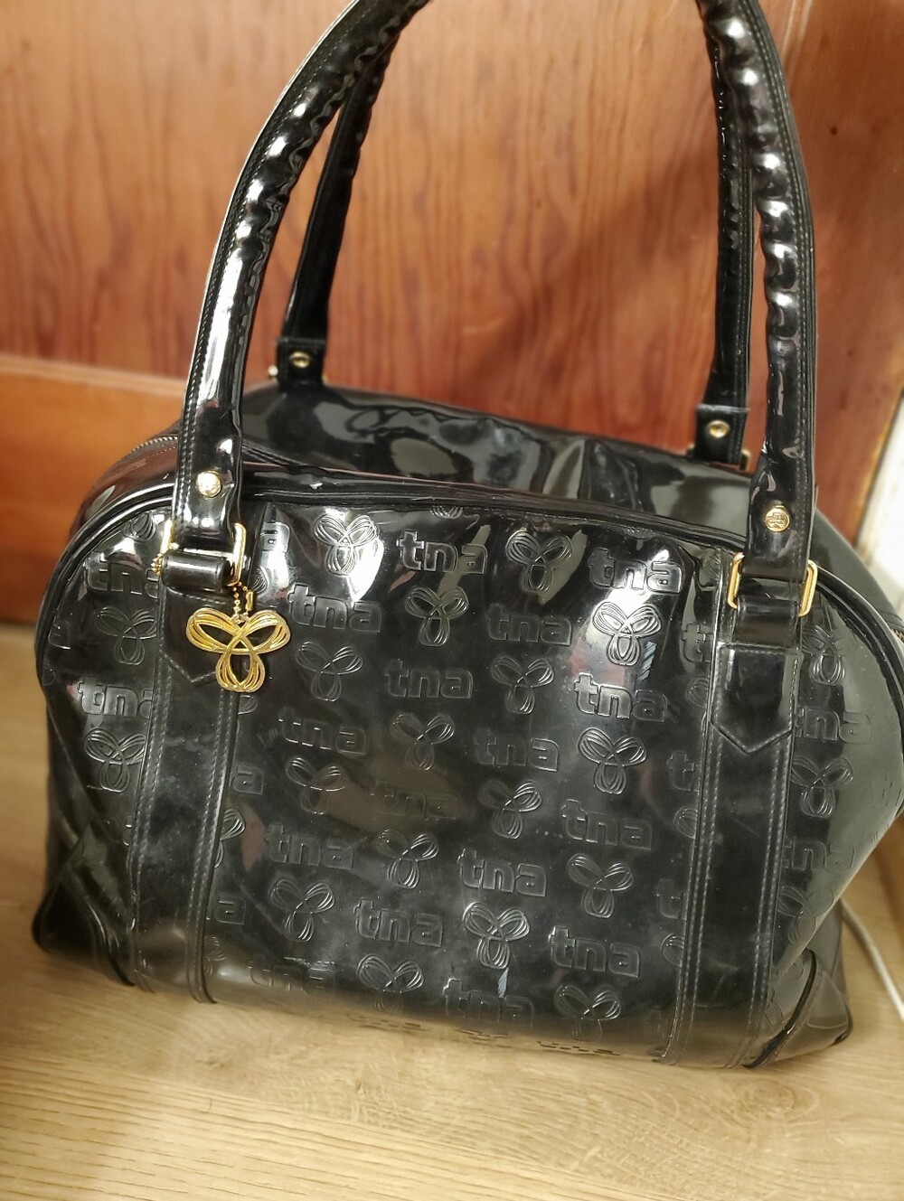 TNA Aritzia Throwback Bowling Duffle Bag - Black Glossy Finish